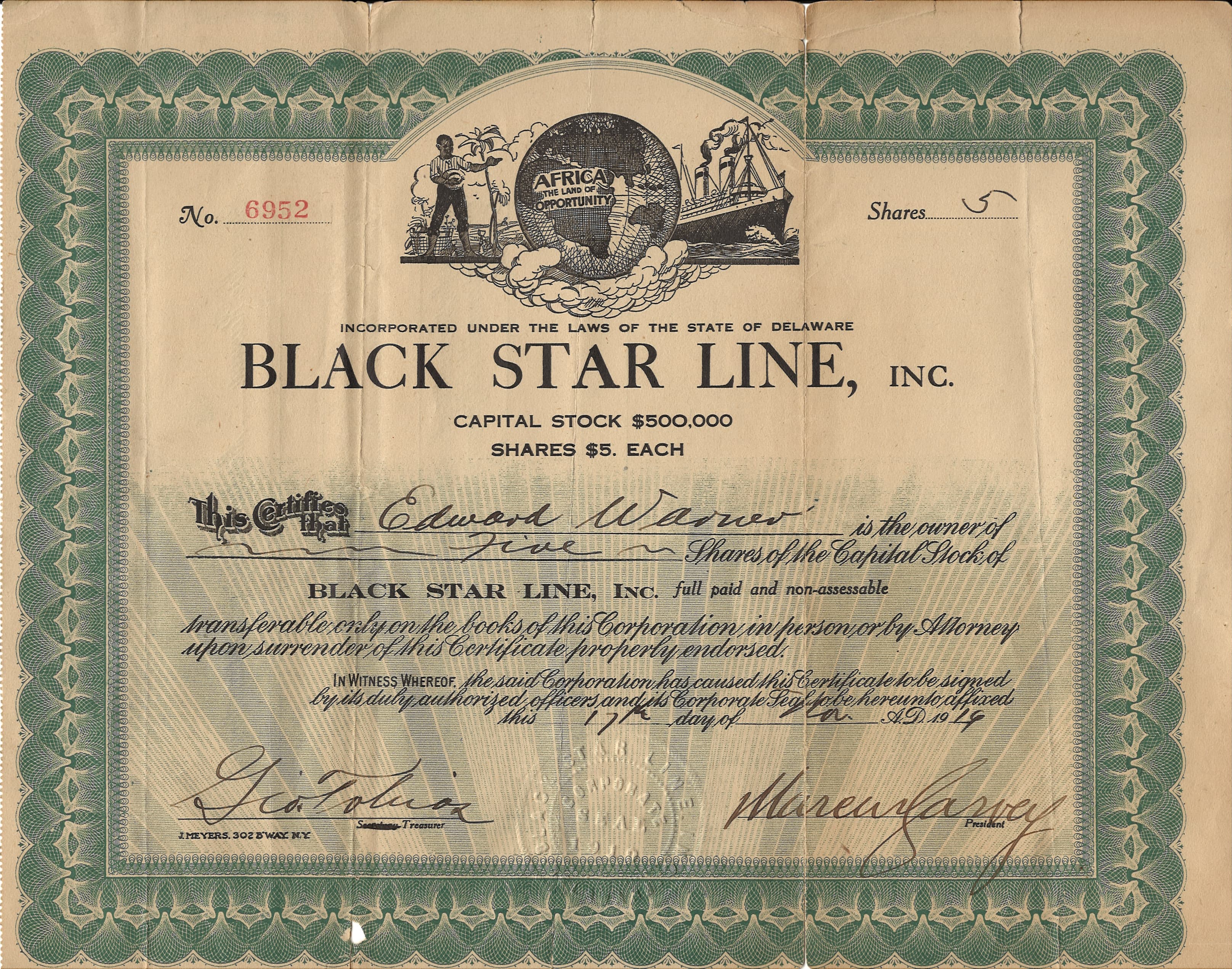 Stock certificate representing traditional assets brought on-chain