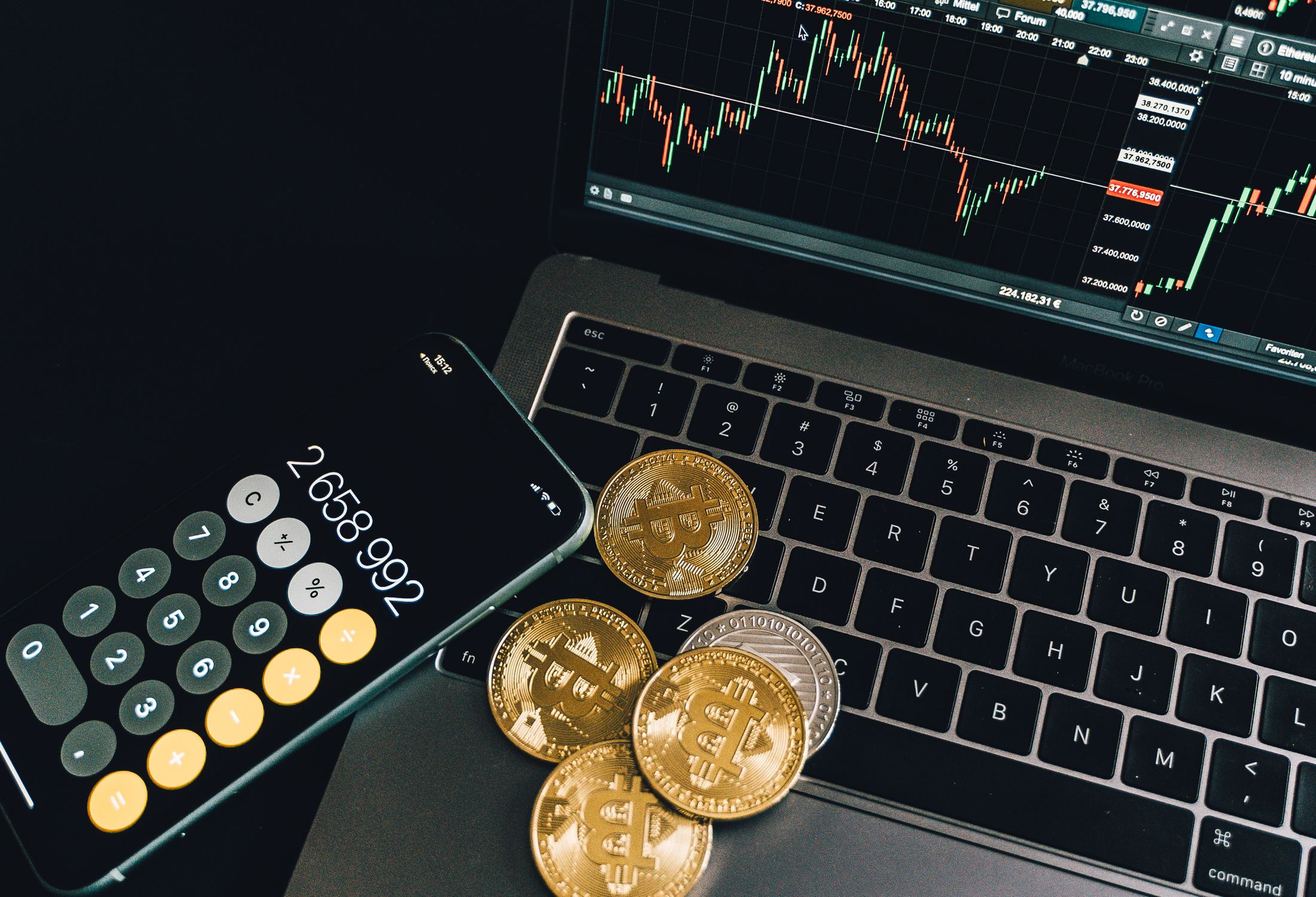 Digital token coins with a trading chart representing token-powered execution